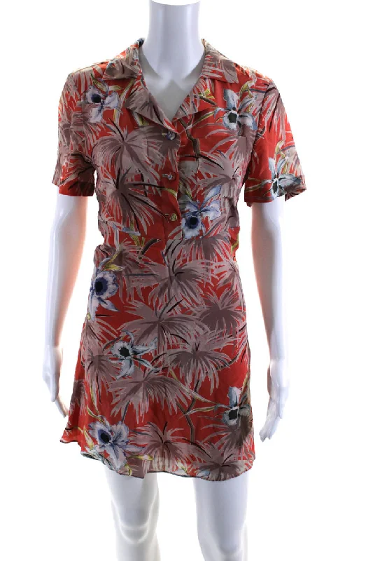 Limited Time Offers Valentino Womens Silk Floral Print Collared Button Up Shirt Dress Orange Limited Time Offers Valentino Womens Silk Floral Print Collared Button Up Shirt Dress Orange