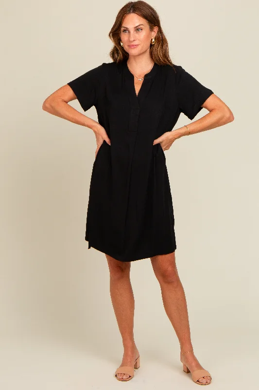 Hot Deals Black V-Neck Basic Shirt Dress
