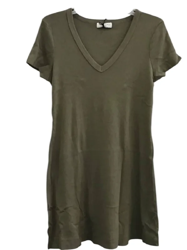 Discount Extravaganza Liza V-Neck Mini Swing Dress In Olive