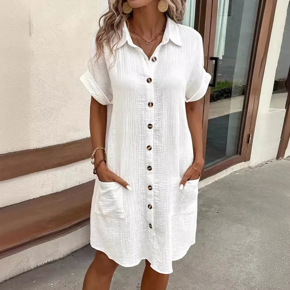 New Arrivals Women's Cotton Linen Fashion Designer Shirt Dresses (Midi)