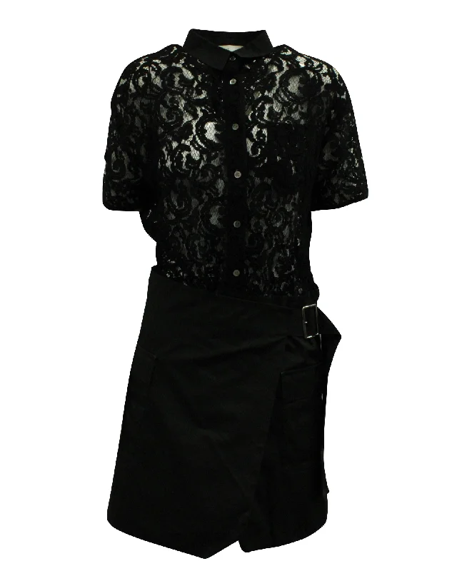 Sale On Sale Sacai Luck Lace Wrap Skirt Shirt Dress in Black Rayon