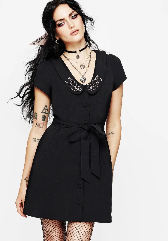 Trendy Street Style Rosethorn Embroidered Collar Mini Shirt Dress