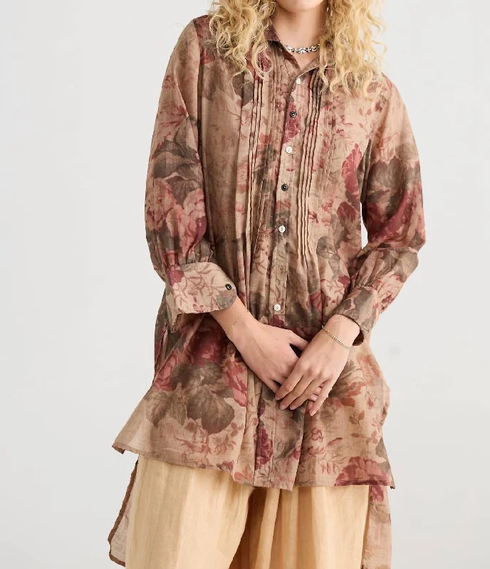 Elegant Styles Annabelle Shirt Dress In Antique Rose