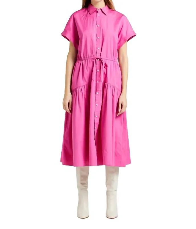 Weekend Exclusive Drawstring Cotton Shirt Dress In Fuschia