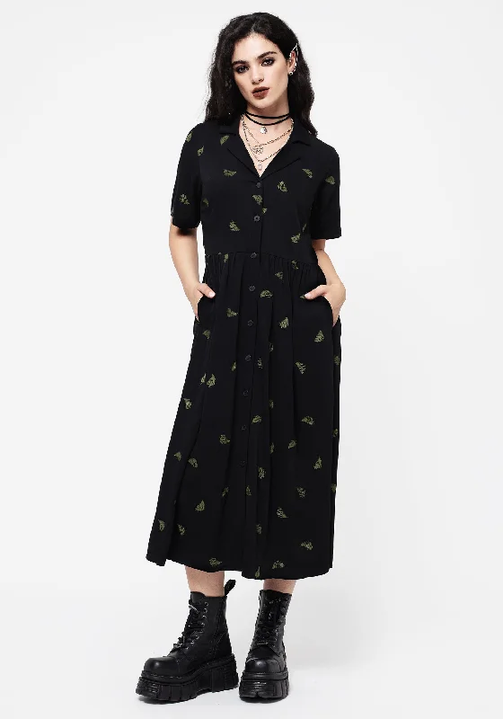 Fashion Forward Osmunda Fern Embroidered Midi Shirt Dress