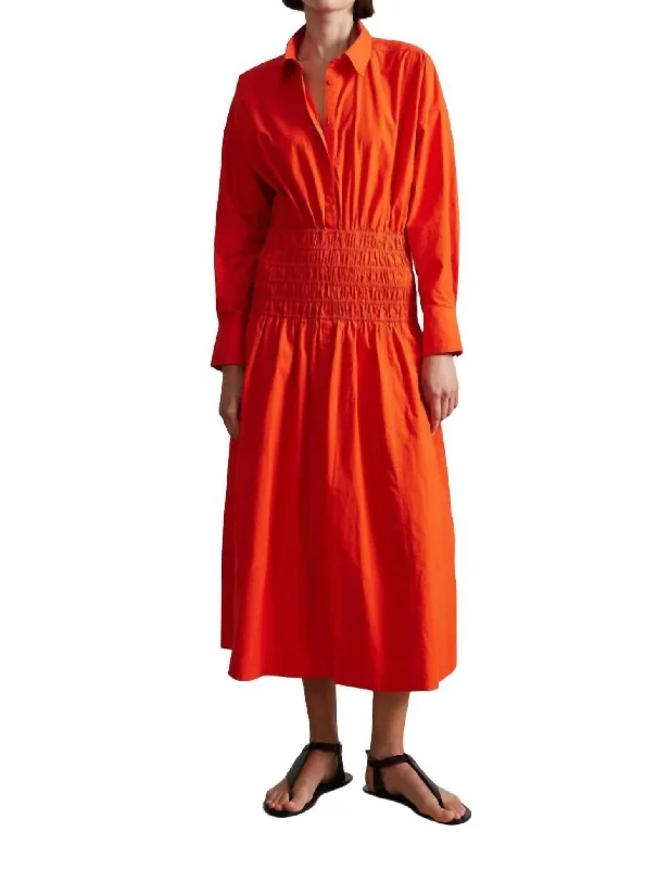 Premium Fashion Sophia Smocked Shirt Dress In Flambe