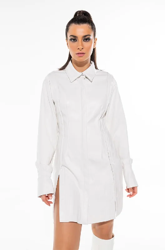 Special Offers, Don't Miss CUNTY BUTTON FRONT PU SHIRT DRESS IVORY