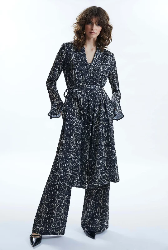 Everyday Basics Python Print Wrap Shirt Dress Black-Beige