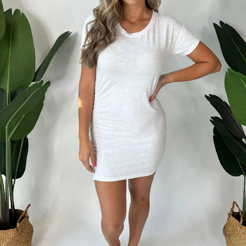 Mega Sale Shirred Tee Shirt Dress In White