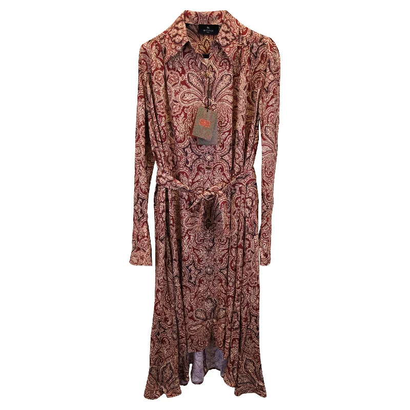 Women's Urban Fashion Etro Paisley-Print Midi Shirt Dress in Red Viscose