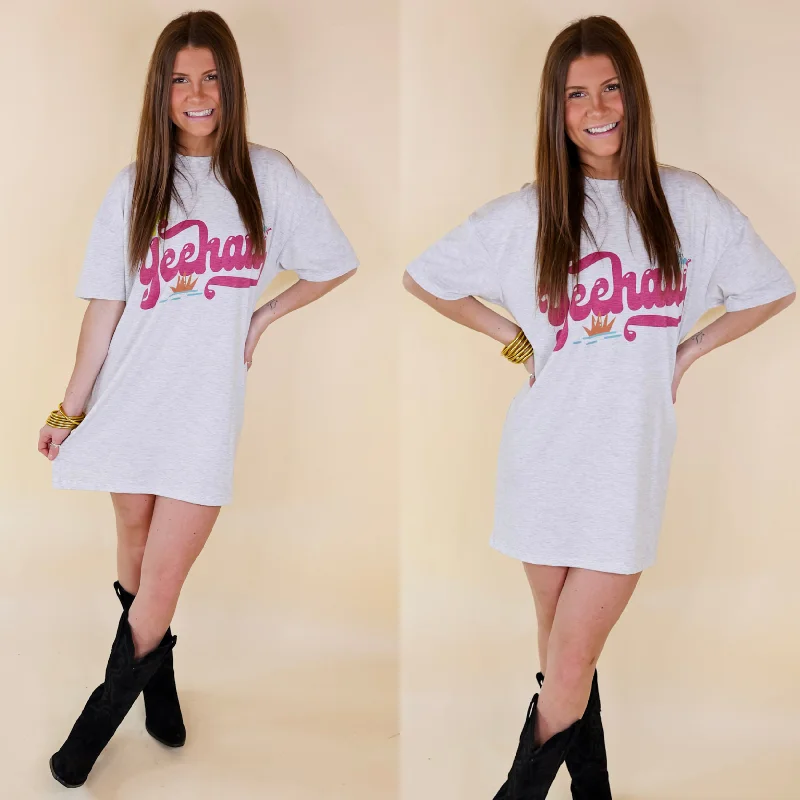 Holiday Discount YeeHaw Short Sleeve Tee Shirt Dress in Heather Grey