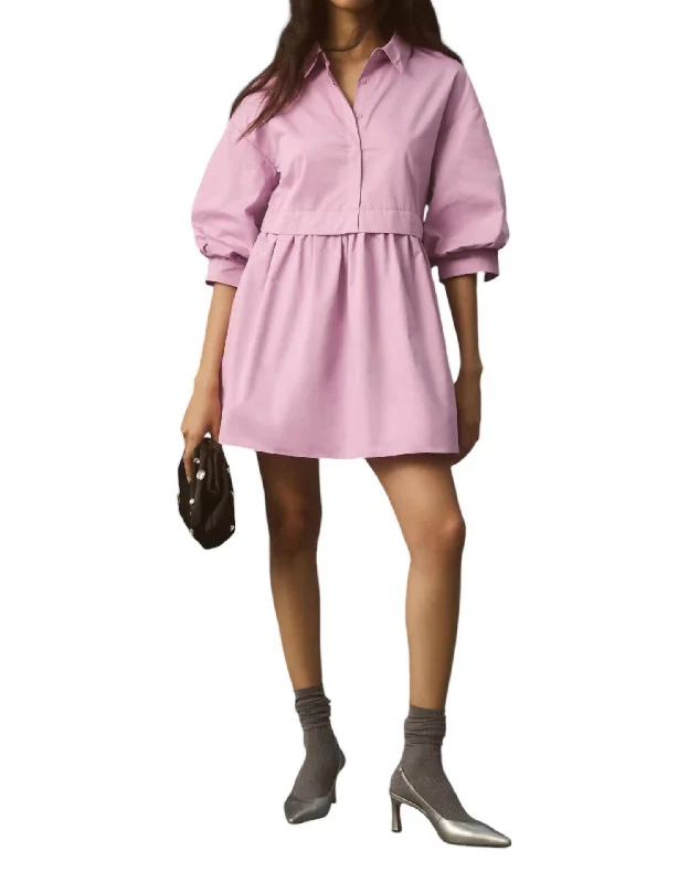 Huge Markdowns Puff Sleeve Shirt Dress In Lilac
