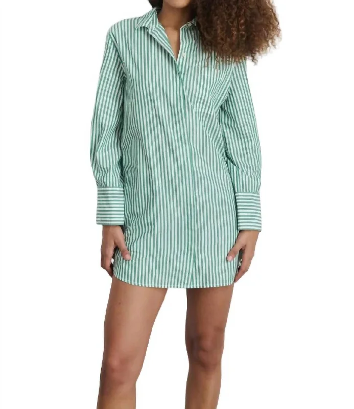 High End Fashion Belle Shirt Dress In Green/white