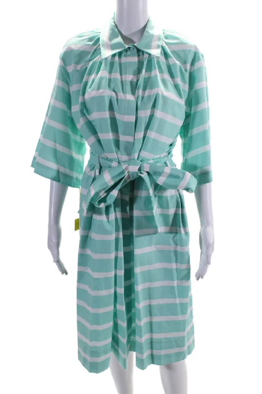 Urban Femme Streetwear Milva Mi Womens Cotton Striped Print Half Sleeve Midi Shirt Dress Blue