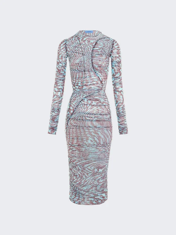 Trendy Street Style Attire Printed Star Mesh Dress