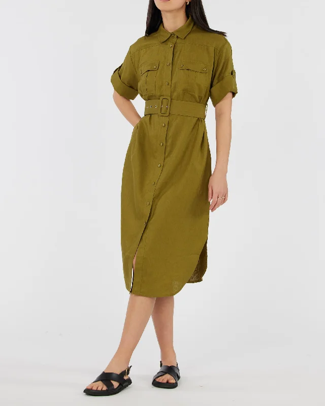 Trendy Outfits For Girls Provence Linen Shirt Dress - Olive