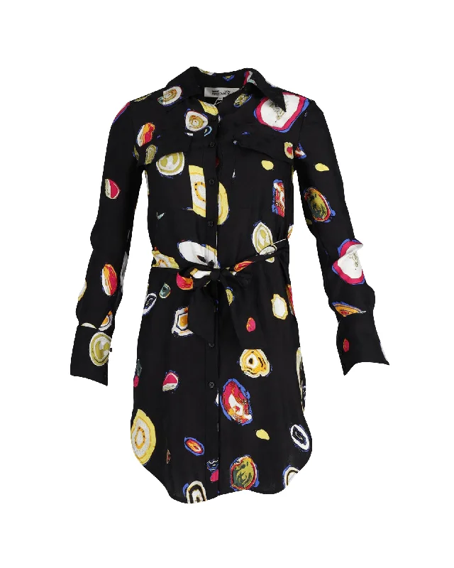 Modern Casual Clothing Diane Von Furstenberg Printed Shirt Dress in Black Polyester Modern Casual Clothing Diane Von Furstenberg Printed Shirt Dress in Black Polyester
