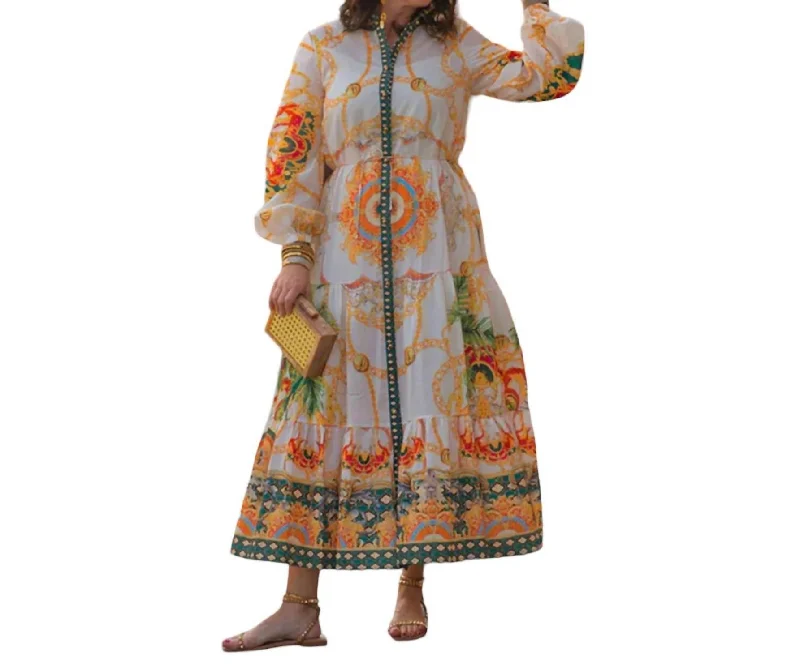Casual Chic Long Sleeve Maxi Print Dress In Multi Print