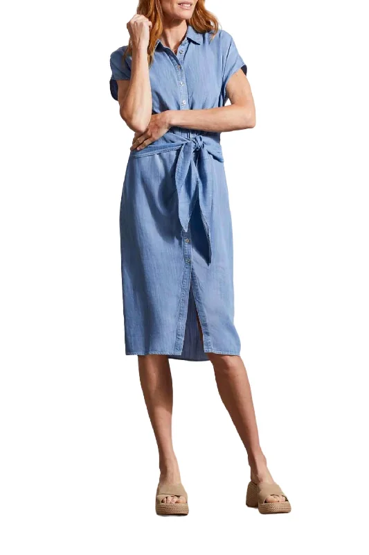 Women Online Clothing Boutiques Shirt Dress With Wrap Details In Tide Blue