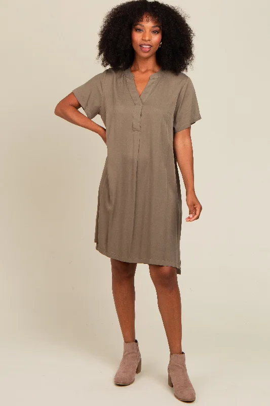 Hot Styles Olive V-Neck Basic Shirt Dress