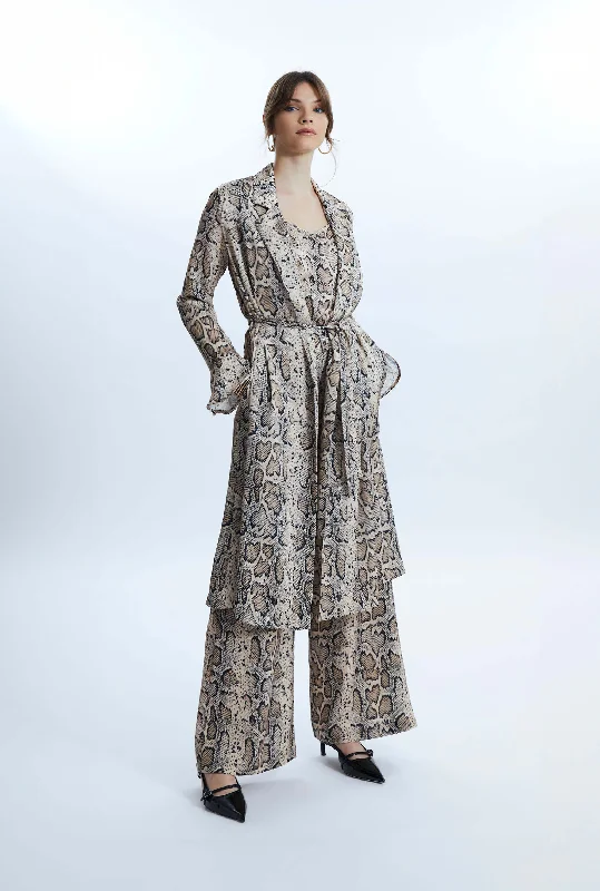Huge Discounts This Week Python Print Wrap Shirt Dress Beige