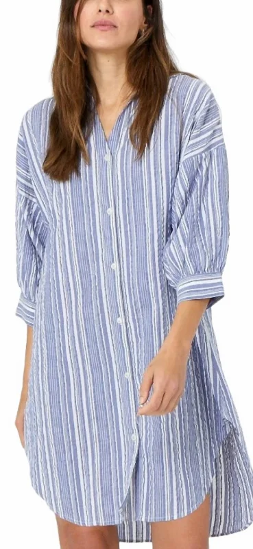 Casual Chic Gigi Stripe Shirt Dress In Blue/white