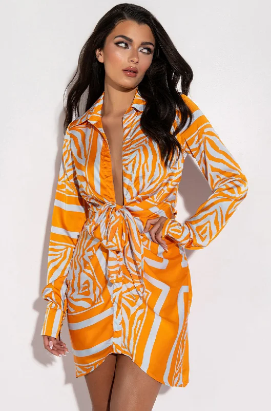 End of Season Sale SHE IS WILD SATIN SHIRT DRESS