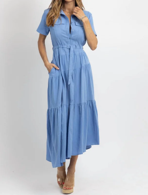 Trendy Street Style Attire Olivia Asymmetric Shirt Dress In Blue