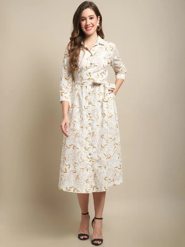 Style Redefined Women's Casual Shirt collar Ivory Floral Print Shirt Dress
