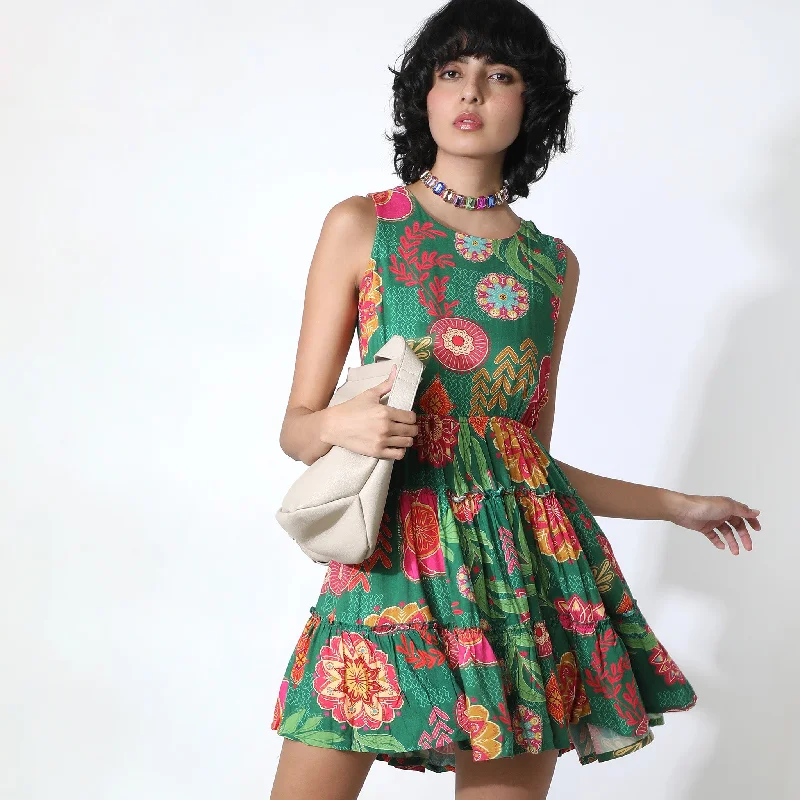 All Season Basics Discount Flare Fit Printed Dress