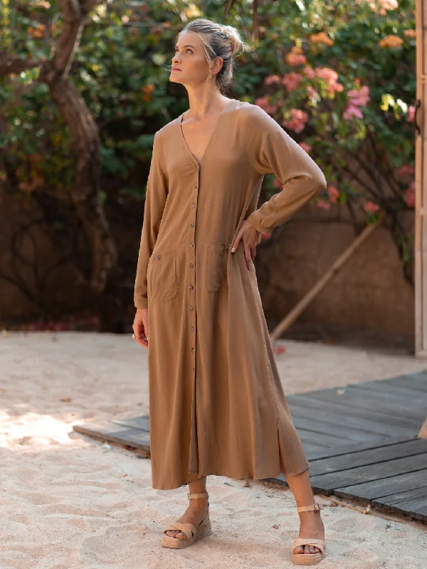 Discover Now Evita Ecovero Midi Shirt Dress Desert Sand