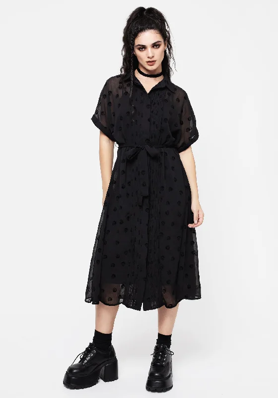 Latest Trends Bones Flocked Pintuck Chiffon Midi Shirt Dress