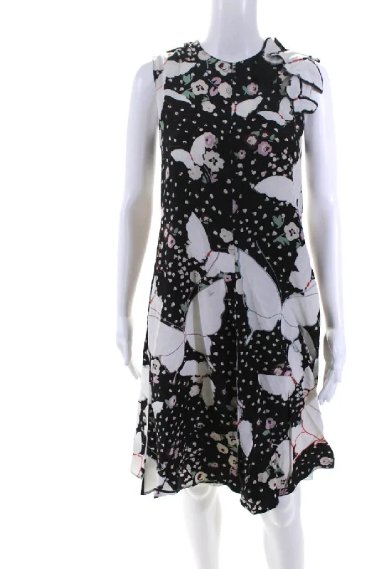 Mega Sales Valentino Womens Back Zip Sleeveless Floral Silk Swing Dress Black White Mega Sales Valentino Womens Back Zip Sleeveless Floral Silk Swing Dress Black White