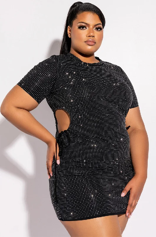 Relaxed Style PLUS LEVEL UP T SHIRT DRESS WITH SIDE CUT OUT