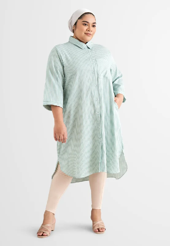 Trend Setting Threads Leandra Stripes Long Shirt Dress - Green