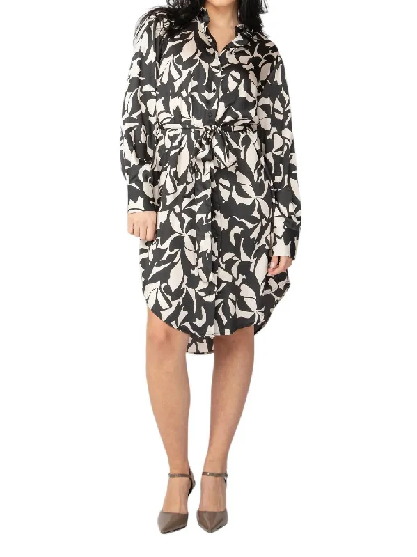 Athleisure Wear Special Offer Abstract Shirt Dress In Black/cream