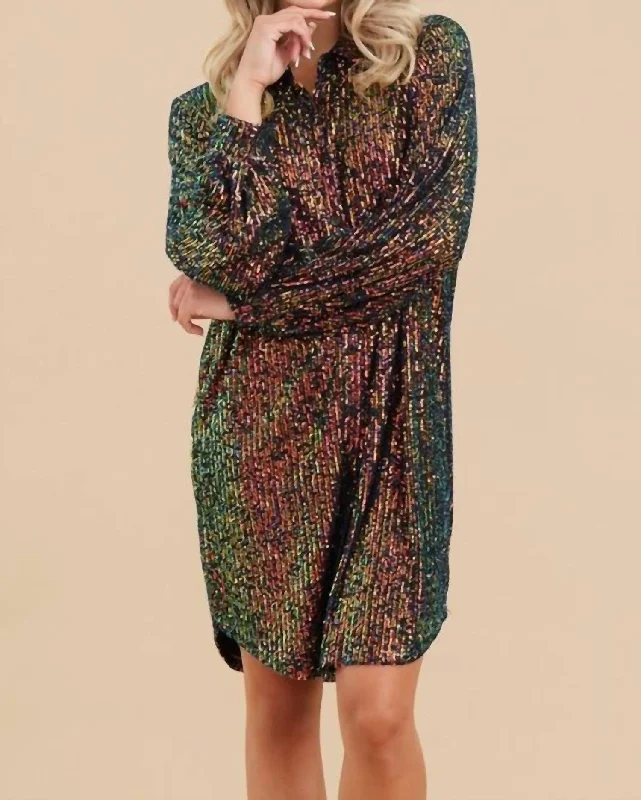 Best Clearance Sales Right Now Shimmering Splendor Sequin Shirt Dress In Black Multi