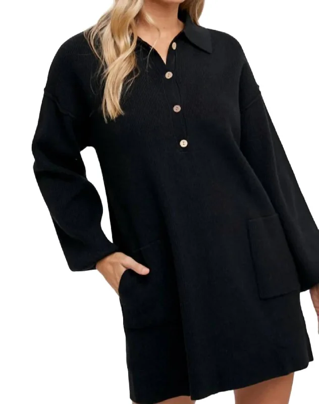 Stylish Women's Apparel Anytime Ribbed Shirt Dress In Black