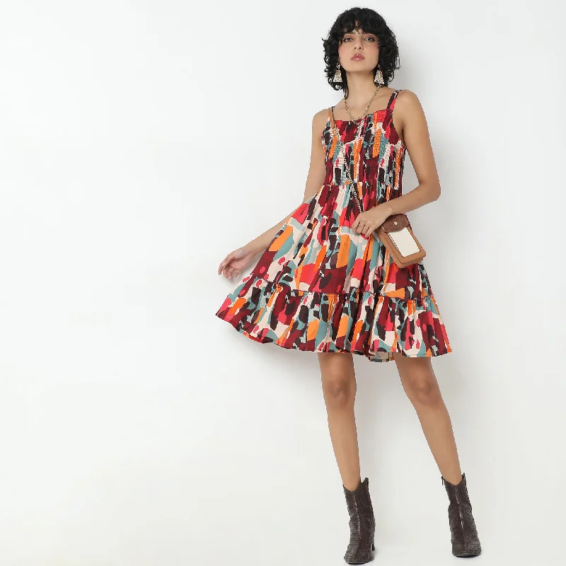 Hot Styles Flare Fit Printed Dress