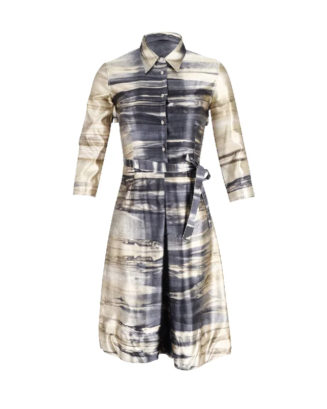 Hurry Before It's Gone Prada Belted Printed Shirt Dress in Multicolor Silk