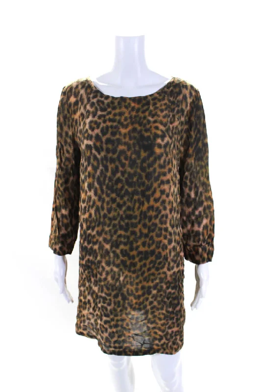 Hot Picks Zimmermann Womens Animal Print Long Sleeves Shirt Dress Brown Black