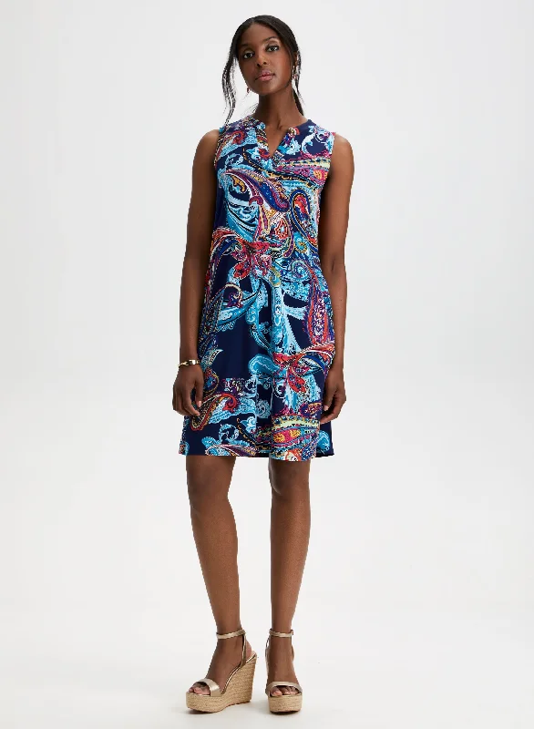Flash Sale, Don't Miss Split Neck Paisley Print Dress