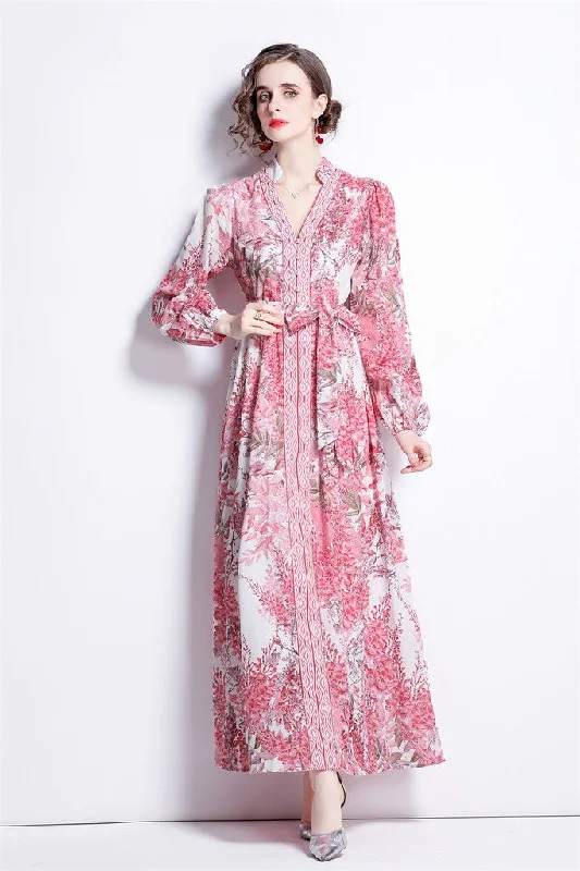 Absurdly Cheap Sale Multicolor Day A-line V-neck Bishop Long Sleeve Tea Printed Dress