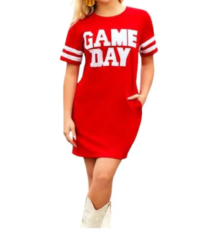 Fashion Sale Game Day Sequin Shirt Dress In Red