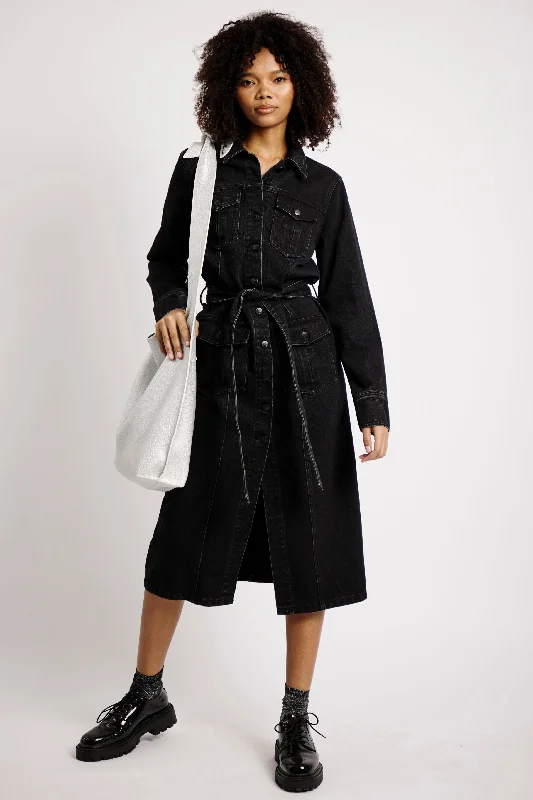 Chic Trend Collection Denim Shirt Dress in Black