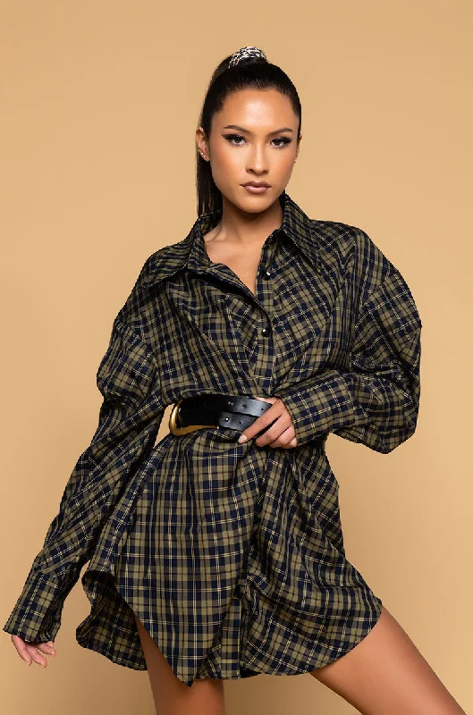 Big Discounts WISH YOU WERE HERE PLAID T SHIRT DRESS WITH OVERSIZED BELT