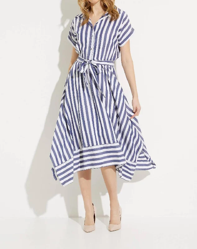 Daily Deals Striped Shirt Dress In Blue/white
