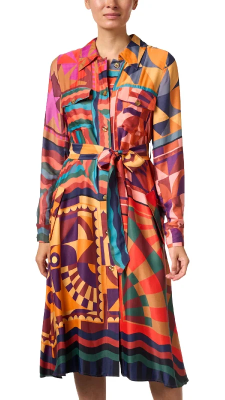 Seasonal Fashion Shirt Dress In Pink Tropical