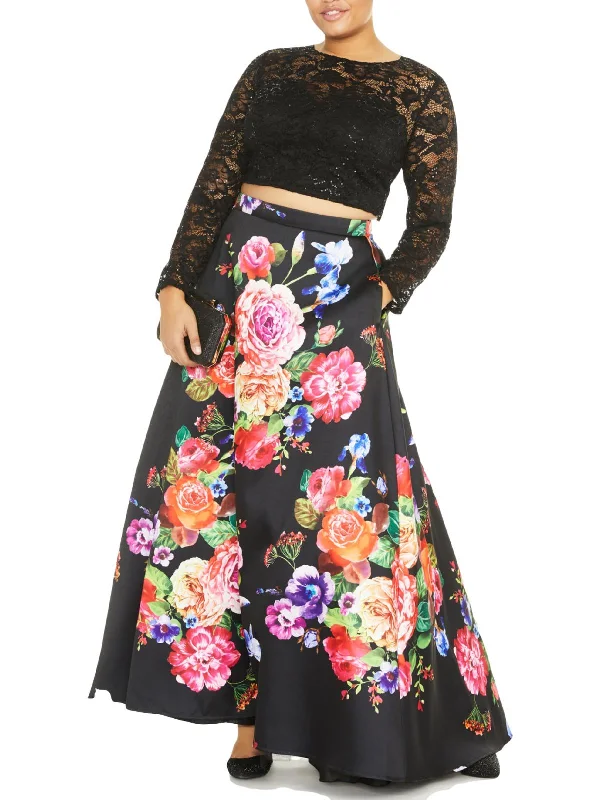 Valentine's Special Womens Lace Floral Two Piece Dress