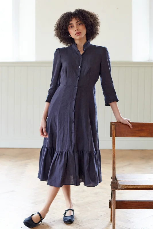 Affordable Online Boutiques Saltaire Shirt Dress in Ink Linen